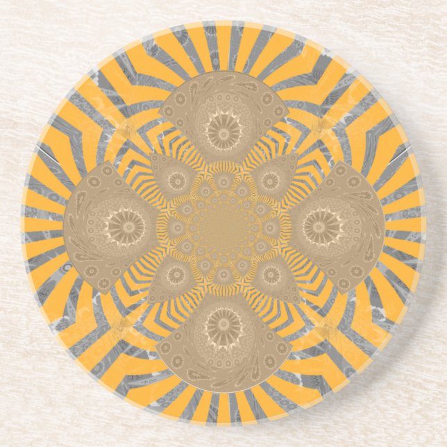 Gilded Zephyr: Elegance in Golden Yellow & Chrome Sandstone Coaster (Front)
