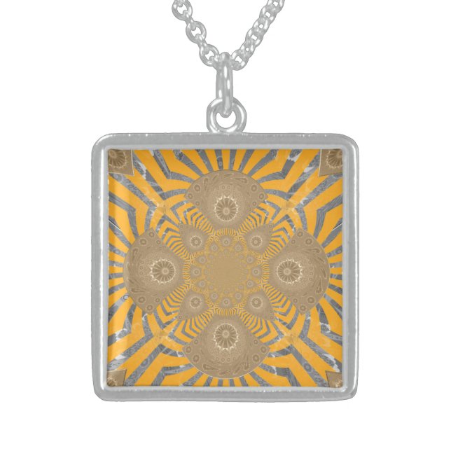 Gilded Zephyr: Elegance in Golden Yellow & Chrome Sterling Silver Necklace (Front)