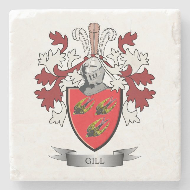 Gill Family Crest Coat of Arms Stone Coaster (Front)