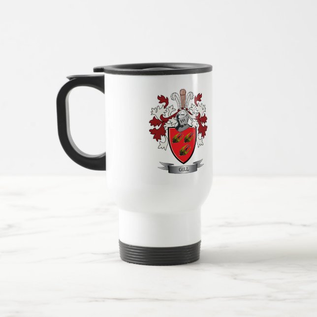 Gill Family Crest Coat of Arms Travel Mug (Left)