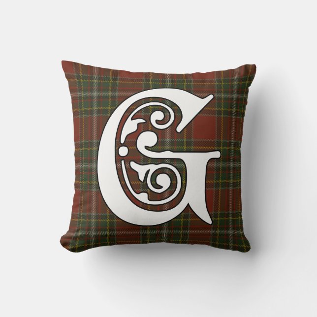 Gillespie Clan Tartan Monogram Throw Pillow (Front)