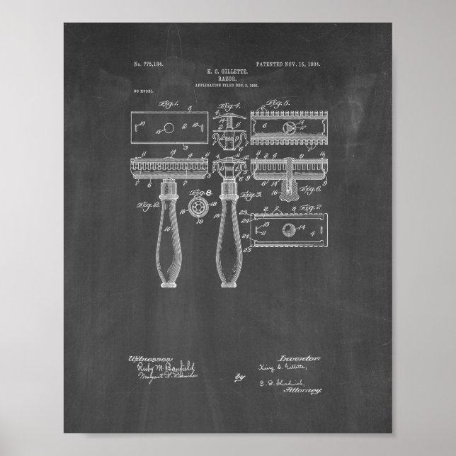 Gillette Razor Patent - Chalkboard Poster (Front)