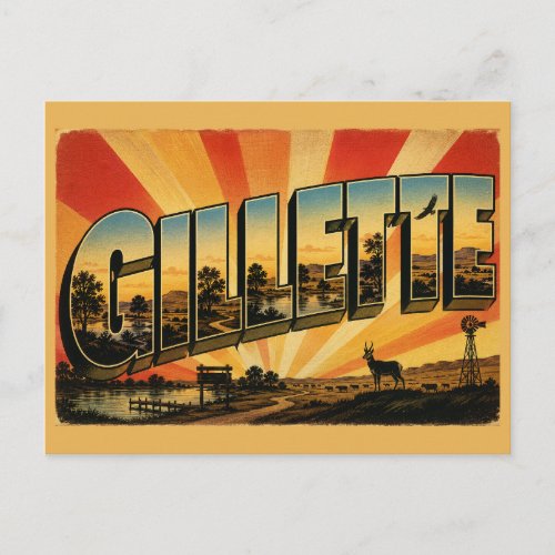 Gillette WY Park Lake High Plains Art Postcard