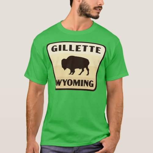 Gillette Wyoming Retro Buffalo Badge Tan T_Shirt