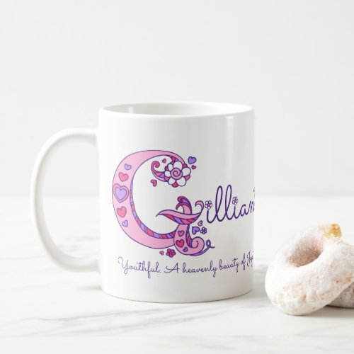 Gillian name meaning decorative G monogram mug