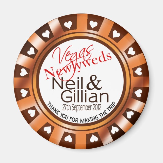 Gillian's Vegas Newlyweds Casino Chip Magnet Favor (Front)