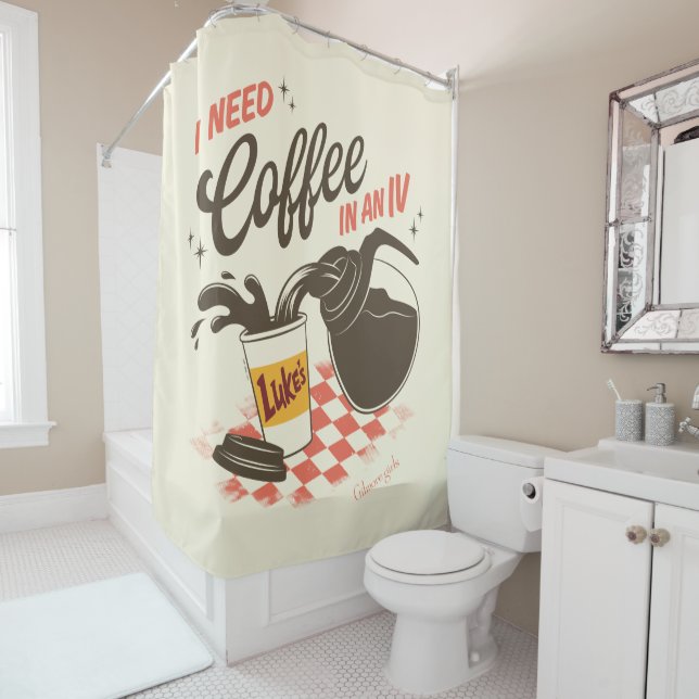 Gilmore Girls Luke’s Coffee IV Quote Shower Curtain (In Situ)