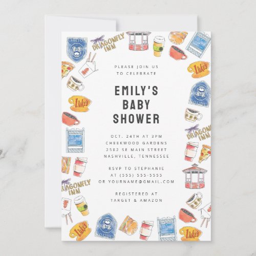 Gilmore Girls Watercolor Icons Baby Shower Invitation