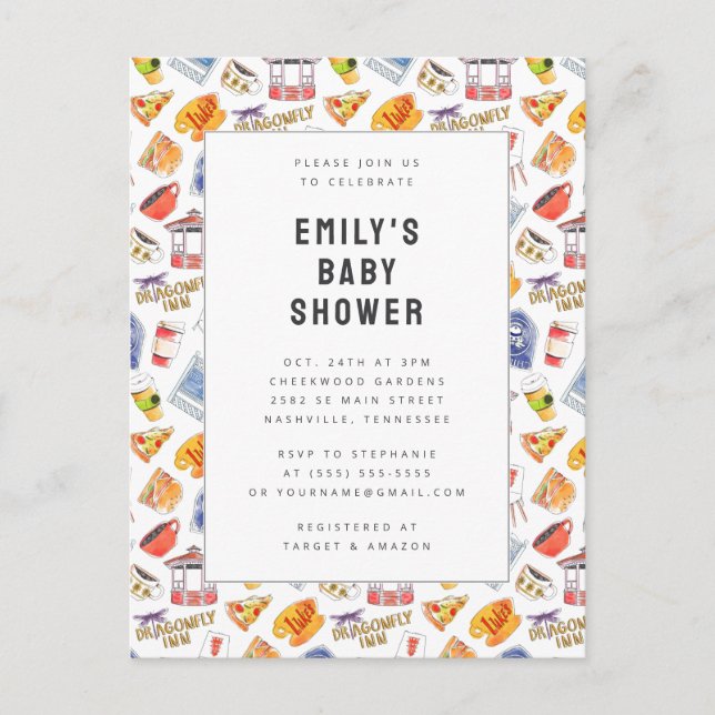 Gilmore Girls Watercolor Icons Baby Shower Postcard (Front)