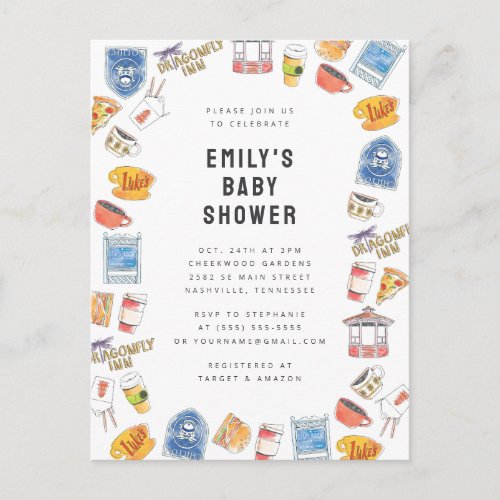Gilmore Girls Watercolor Icons Baby Shower Postcard