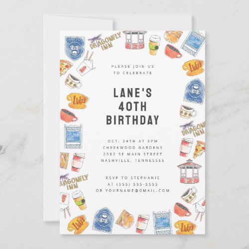 Gilmore Girls Watercolor Icons Birthday Invitation