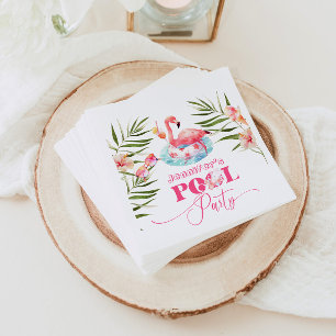 Gilr pool birthday party pink flamingo napkins