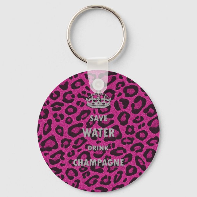 Gilry chic Save water drink champagne white Keychain (Front)