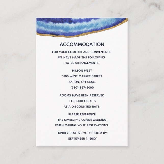 Gilt Agate Wedding accommodation card (Front)