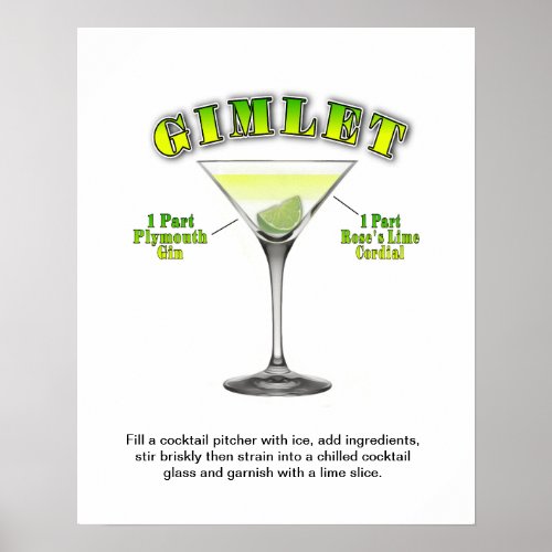 Gimlet Martini Cocktail Recipe 16x20 Art Poster