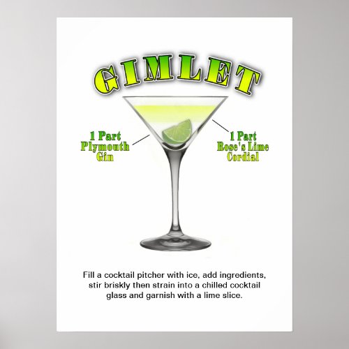 Gimlet Martini Cocktail Recipe 18x24 Art Poster
