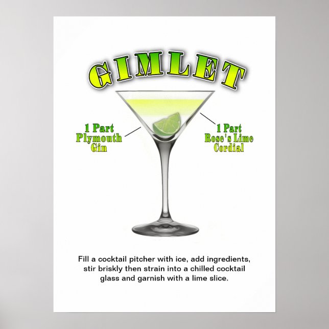 Gimlet Martini Cocktail Recipe 18"x24" Art Poster (Front)