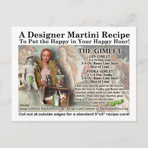 Gimlet Martini Recipe Postcard