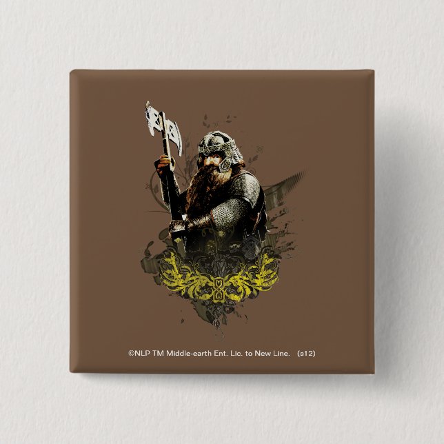 GIMLI™ With Ax Vector Collage Pinback Button (Front)