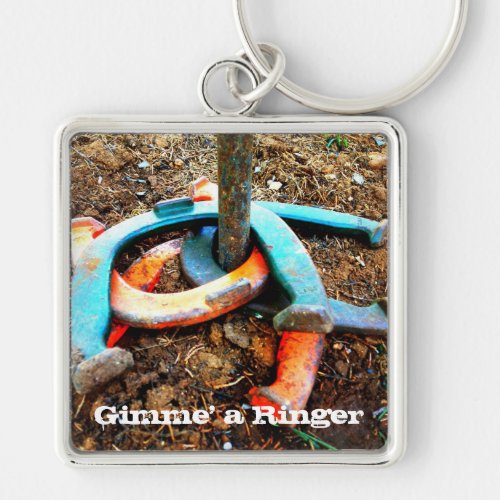 Gimme a Ringer Horseshoe Pitching Gifts Keychain