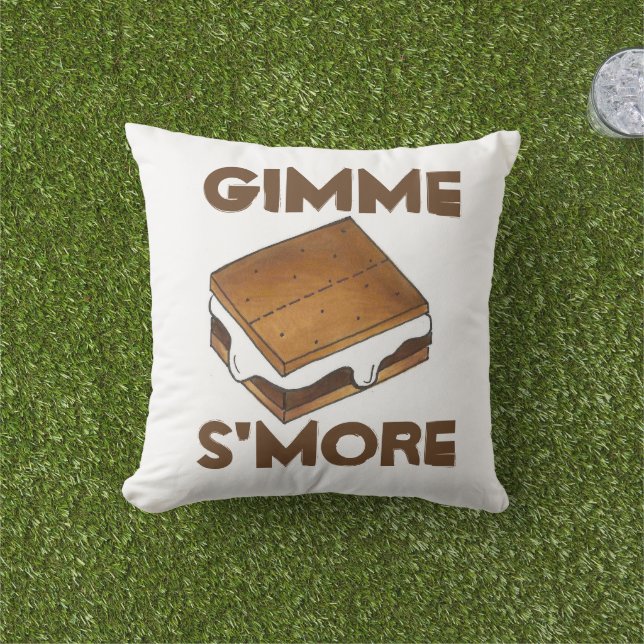 Gimme S'more Campfire Marshmallow Smores Foodie Throw Pillow (Grass)