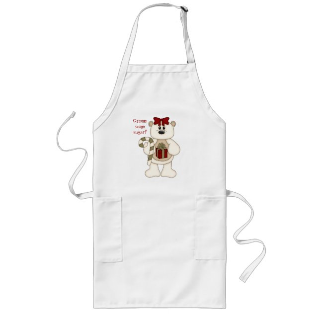 Gimme some sugar!-Cute White Christmas Bear Long Apron (Front)