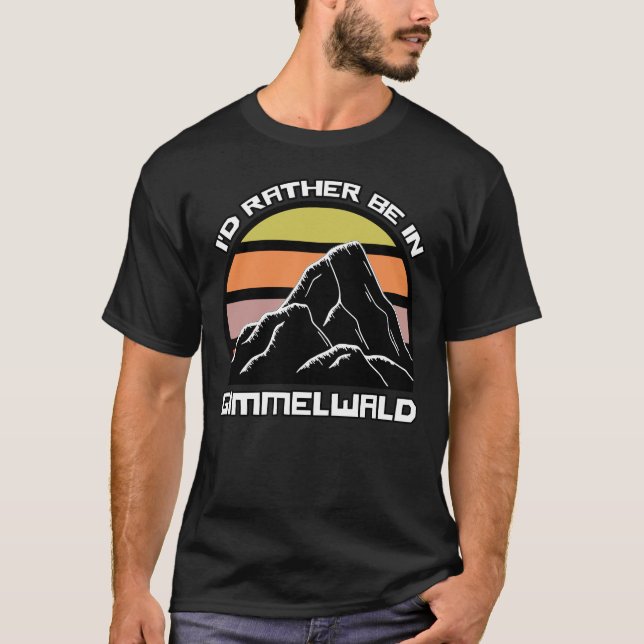 Gimmelwald Swiss Vintage Sunset Mountain T-Shirt (Front)