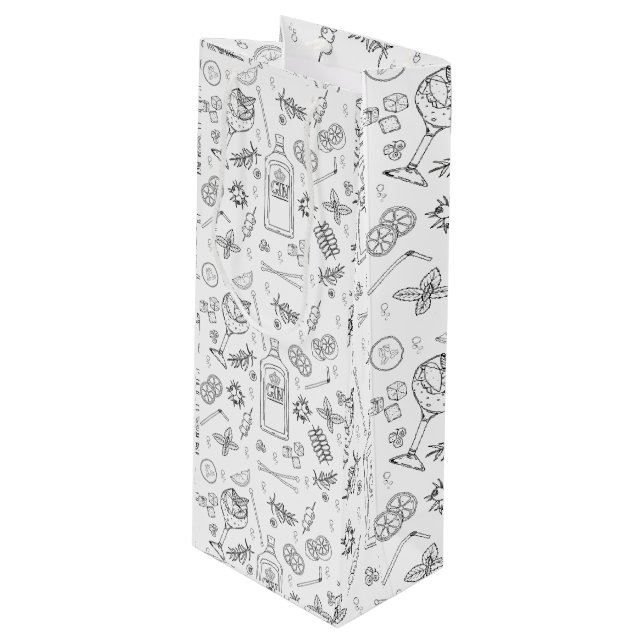 Gin and Tonic Doodle Cocktail Party Bottle Bag (Front Angled)