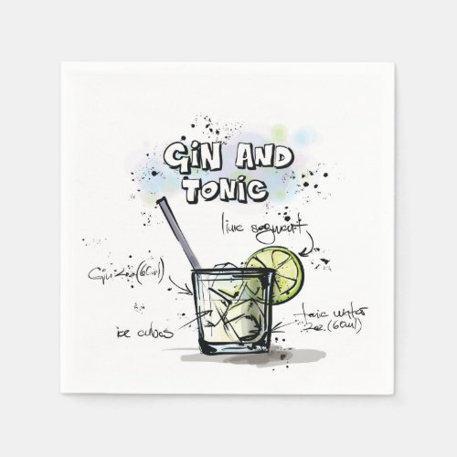 Gin and Tonic Drink Recipe Cocktail Napkin