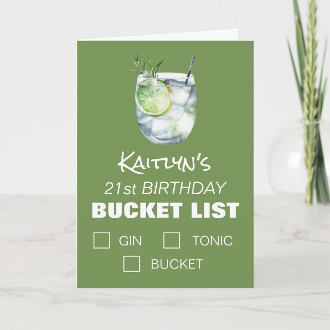 Gin and Tonic Funny Bucket List, Birthday Card (Front)