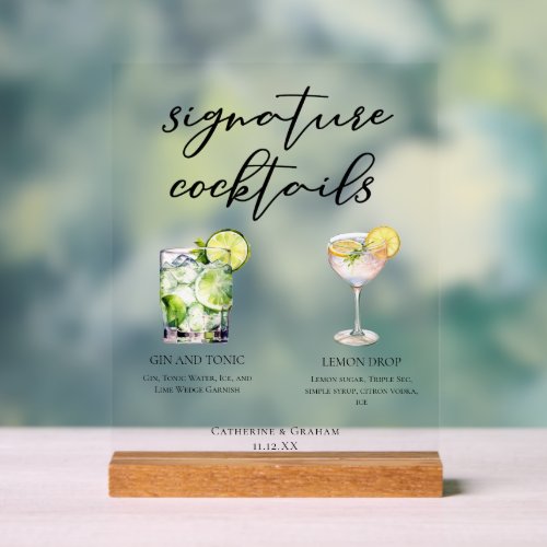 Gin and Tonic Lemon Drop Signature Cocktails Acrylic Sign
