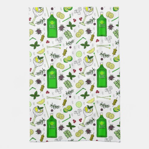 Gin and Tonic Lover Illustrated Cocktail Glasses Kitchen Towel