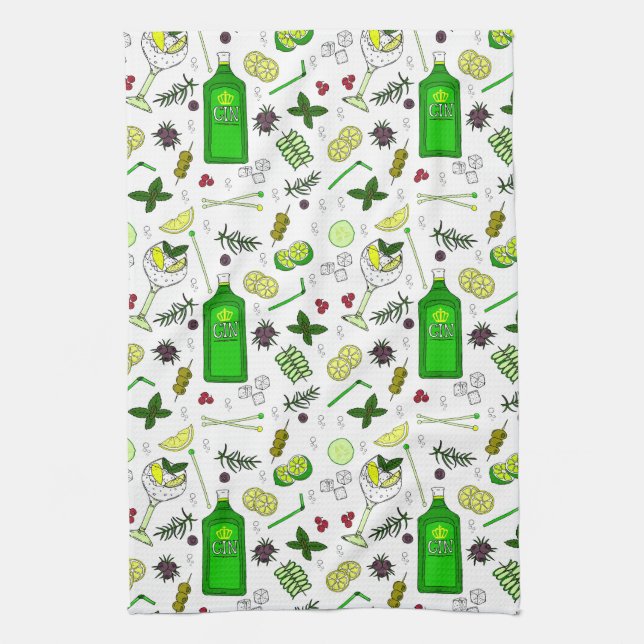 Gin and Tonic Lover Illustrated Cocktail Glasses Kitchen Towel (Vertical)