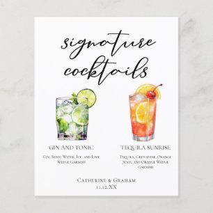 Gin and Tonic Tequila Sunrise Cocktails Menu