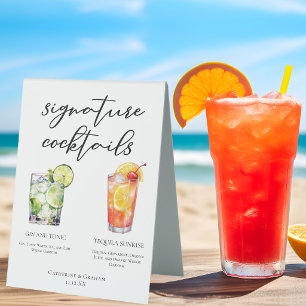 Gin and Tonic Tequila Sunrise Cocktails Menu Table Tent