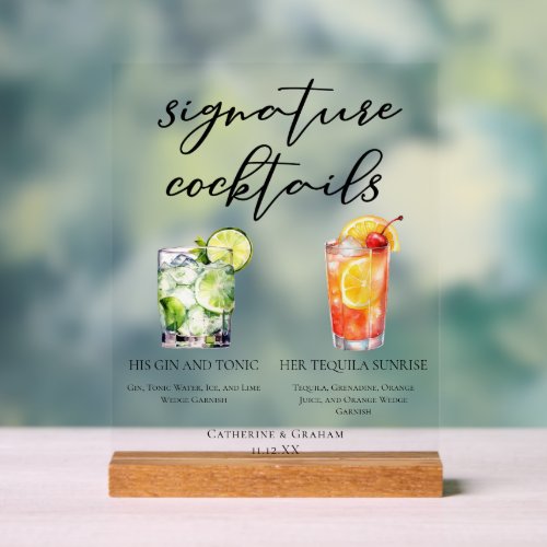 Gin and Tonic Tequila Sunrise His & Hers Cocktails Acrylic Sign
