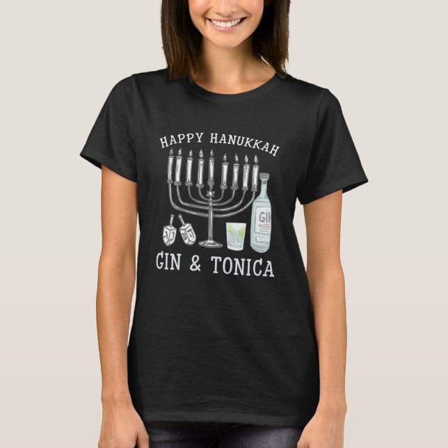 Gin And Tonica Menorah Happy Hanukkah Gift T-Shirt (Front)