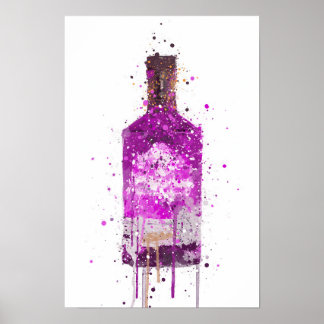 Gin Bottle Wall Art Print 'Magenta'