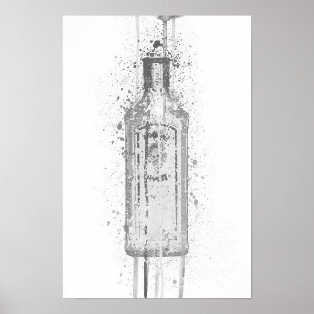 Gin Bottle Wall Art Print 'Ocean Blue' Grey  (Front)