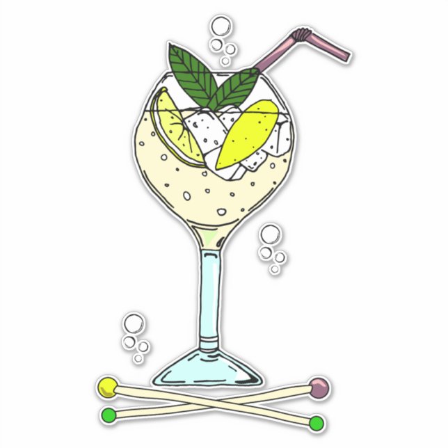 Gin Cocktail Glass with Ice and Lemon Slices Sticker (Front)