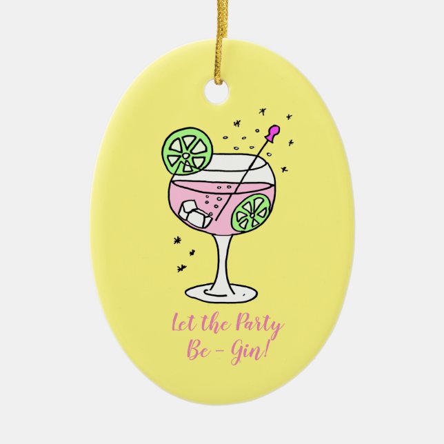 Gin Glass Cocktail Ceramic Ornament (Front)