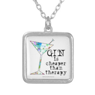 GIN is cheaper than therapy ` Silver Plated Necklace