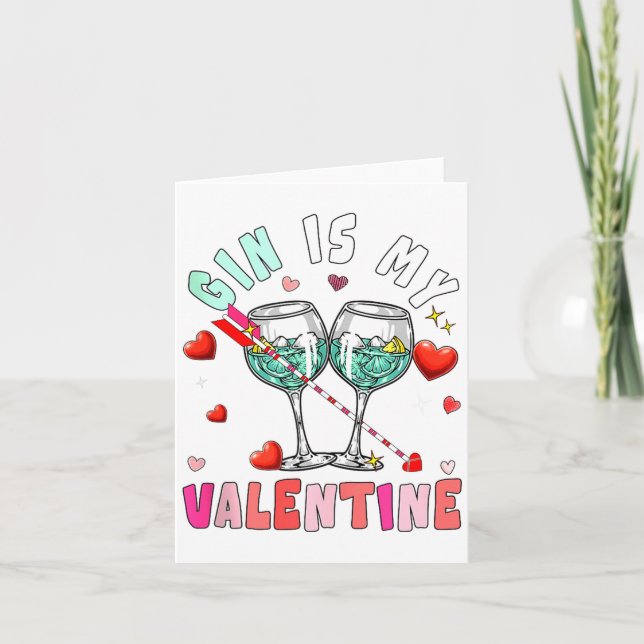 Gin Is My Valentine Hearts Matching Drinker Family Card (Front)
