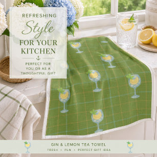 Gin Lover Plaid Tea Towel – Olive  & Ivory 