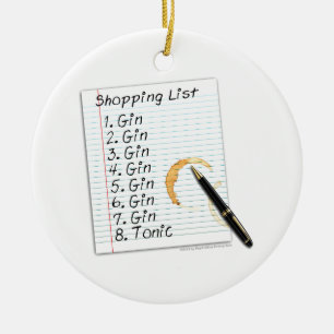 GIN LOVERS SHOPPING LIST CERAMIC ORNAMENT