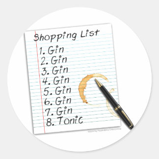 GIN LOVERS SHOPPING LIST CLASSIC ROUND STICKER