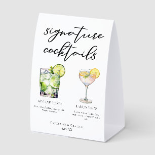 Gin & Tonic Lemon Drop Signature Cocktails Menu Paper Table Tent