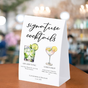 Gin & Tonic Lemon Drop Signature Cocktails Menu Paper Table Tent