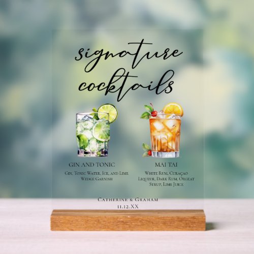Gin & Tonic Mai Tai Wedding Signature Cocktails Acrylic Sign
