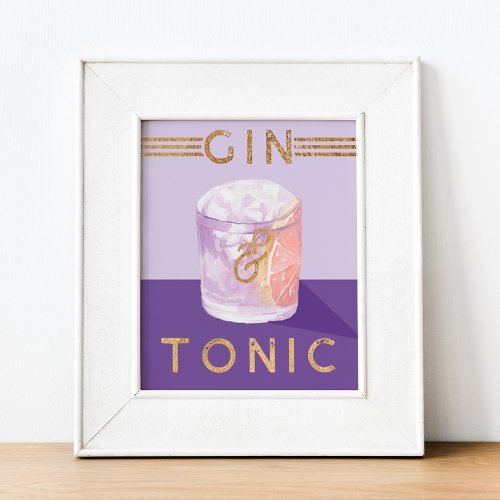 Gin  Tonic Retro Purple Cocktail Watercolor Poster